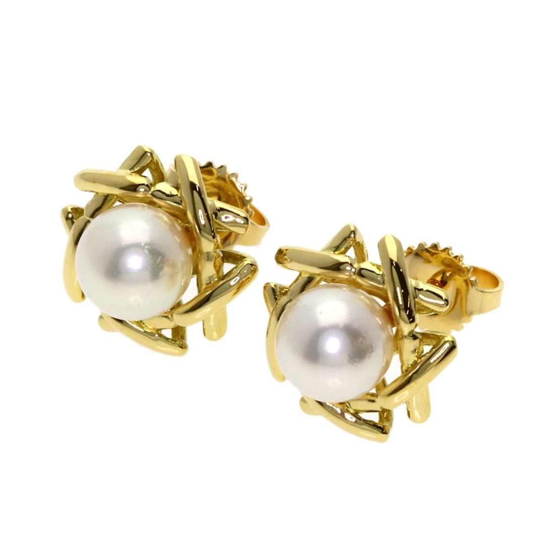 Tiffany&Co. Kiss Around Pearl Earring K18 Yellow Gold: Tiffany&Co. Kiss Around Pearl Earring K18 Yellow Gold K18 Yellow Gold Kiss Around Pearl Earring from Tiffany&Co. showcases a delicate design with a lustrous pearl accent, set against a warm gold backg