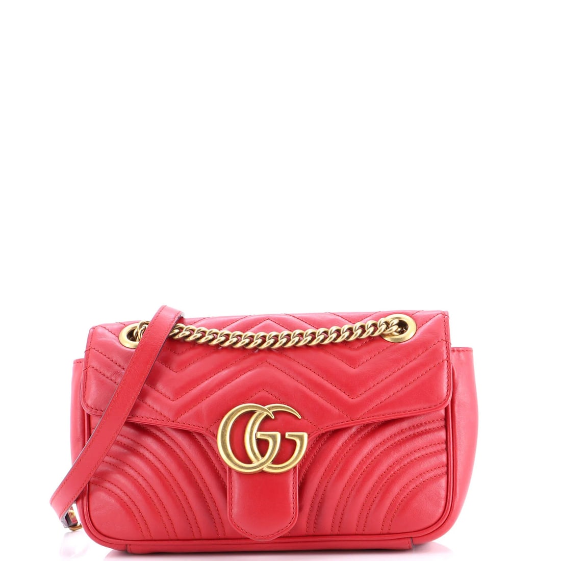 Gucci GG Flap Marmont Bag Leather Matelasse Medium: Gucci GG Flap Marmont Bag Leather Matelasse Medium The Gucci GG Flap Marmont Bag Leather Matelasse Medium features a striking red exterior with signature GG Marmont design, adorned with aged gold hard
