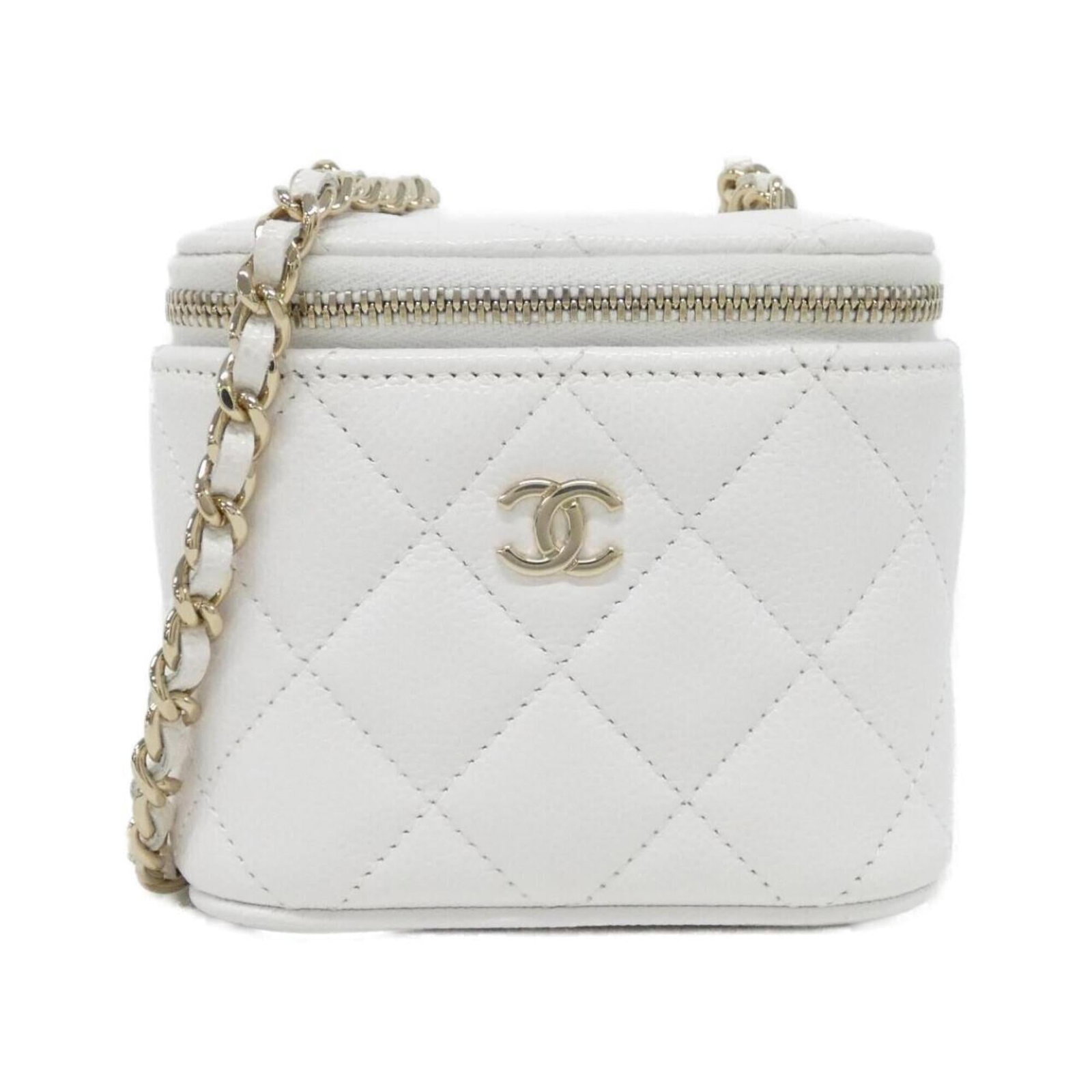 Calfskin Shoulder Bag by Chanel: Calfskin Shoulder Bag by Chanel Calfskin shoulder bag by Chanel features grained calfskin material and gold hardware, making it a stylish accessory for everyday use. Measuring 9cm x 11cm x 7cm, this c
