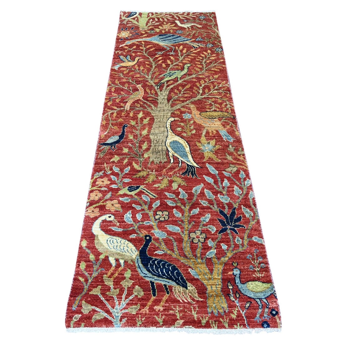 2'7"x8' Red Hand Knotted Birds of Paradise Design Soft Wool Runner Rug: 2'7"x8' Red Hand Knotted Birds of Paradise Design Soft Wool Runner Rug The Peshawar Type Red Hand Knotted Birds of Paradise Design Soft Wool Runner Rug boasts an eye-catching red field with intricate 