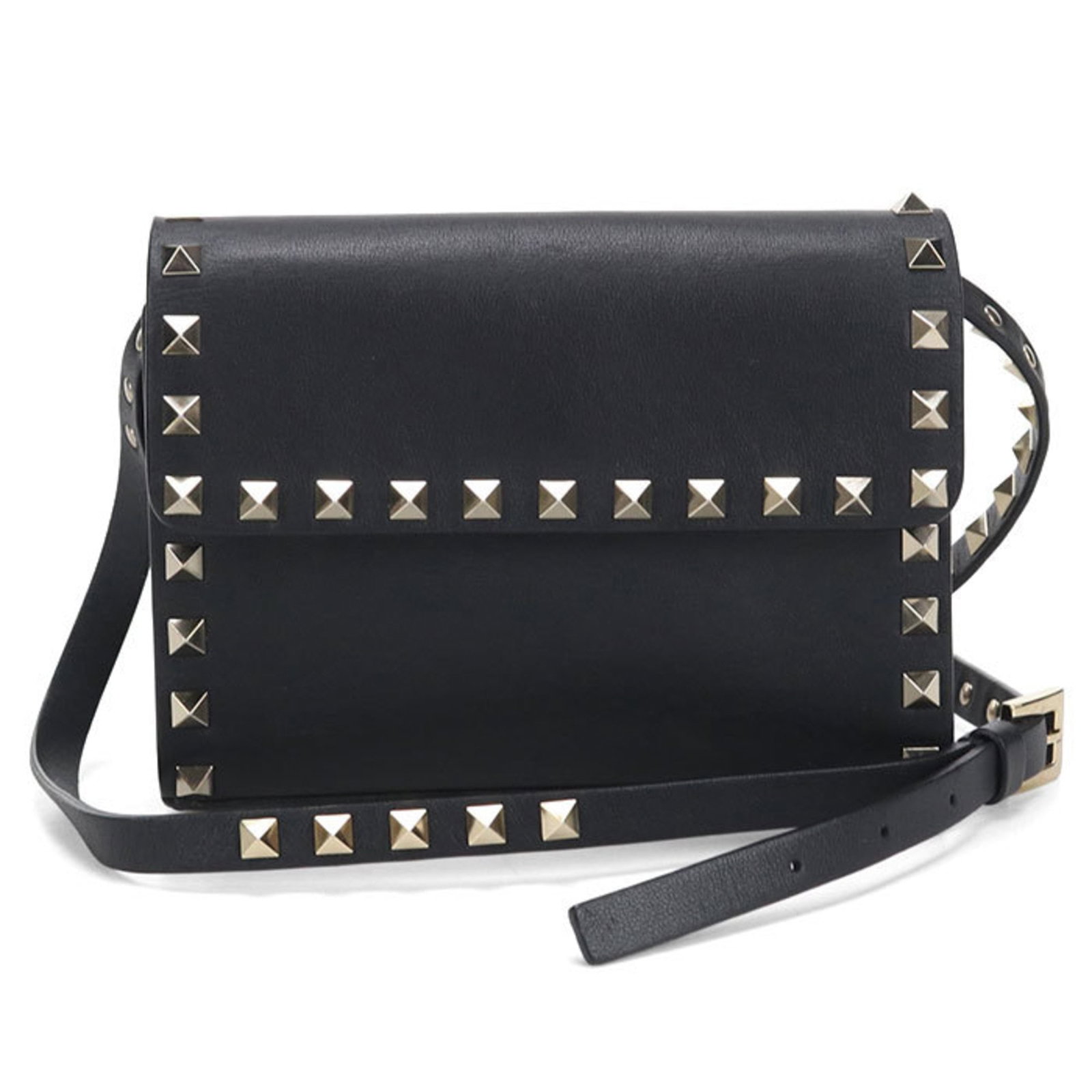 Garavani Valentino Shoulder Bag Leather: Garavani Valentino Shoulder Bag Leather Black leather shoulder bag from Valentino Garavani, measuring 13cm x 17cm x 4cm. This Italian-designed bag features a sleek and sophisticated design, made from 