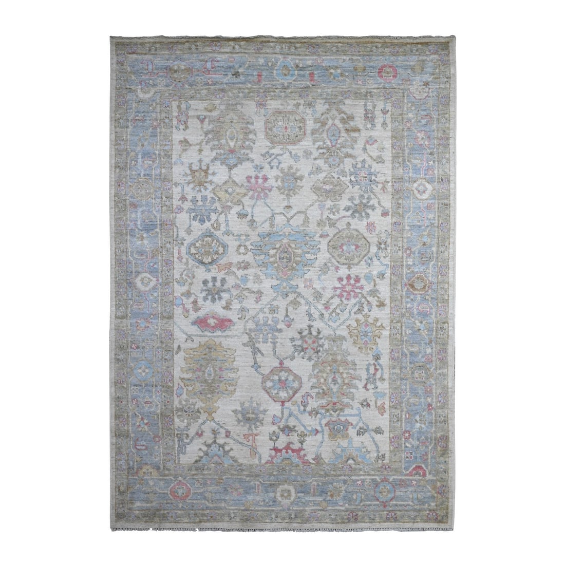 6'3"x9' Timberwolf Gray Wool Weft Afghan Angora Oushak Oriental Rug: 6'3"x9' Timberwolf Gray Wool Weft Afghan Angora Oushak Oriental Rug The Oushak Type Afghan Wool Weft Afghan Angora Rug boasts a stunning Timberwolf Gray color, perfectly capturing the essence of the r