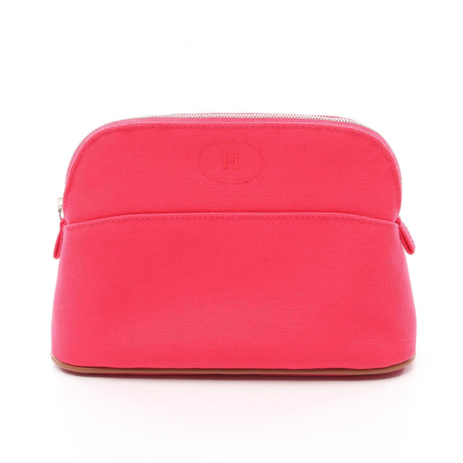 Canvas leather pouch handbag hermes: Canvas leather pouch handbag hermes Canvas leather pouch handbag from Hermes, featuring a unique combination of canvas and leather materials in brown and pink hues. This stylish accessory measures