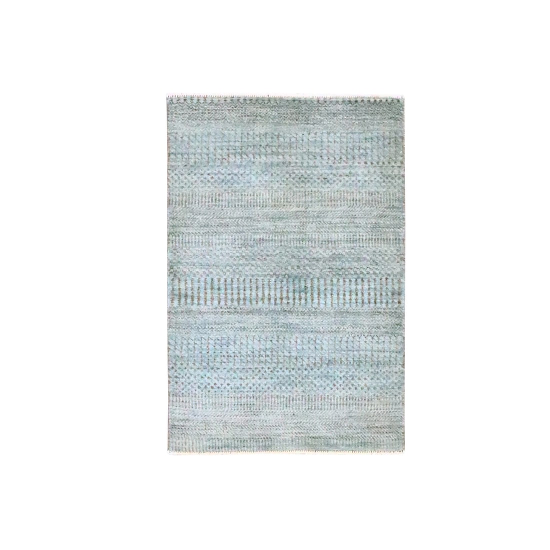 Stone wool mat rug blue silk hand knotted modern design grass stone: Stone wool mat rug blue silk hand knotted modern design grass stone Blue silk hand-knotted modern design grass stone rug features a rectangular field with a subtle blue color, complemented by brown ac