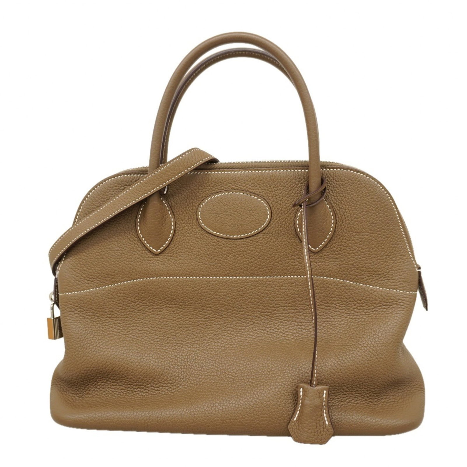Clemence Leather Handbag Taurillon Hermes: Clemence Leather Handbag Taurillon Hermes Taurillon clemence leather handbag from Hermes, featuring etoupe gray color and silver hardware. This compact bag measures 23cm x 33cm x 11.5cm, making it a s