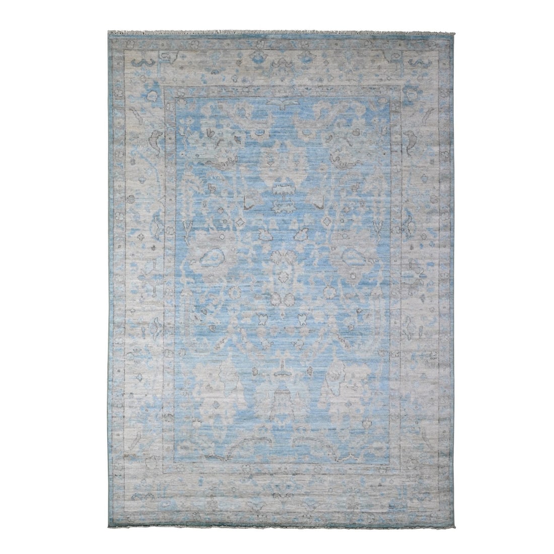 6'2"x8'10" Argentina Blue Natural Dyes Angora Oushak Oriental Rug: 6'2"x8'10" Argentina Blue Natural Dyes Angora Oushak Oriental Rug This stunning Argentina Blue Natural Dyes Angora Oushak Oriental Rug boasts an impressive rectangular field with a rich blue hue,