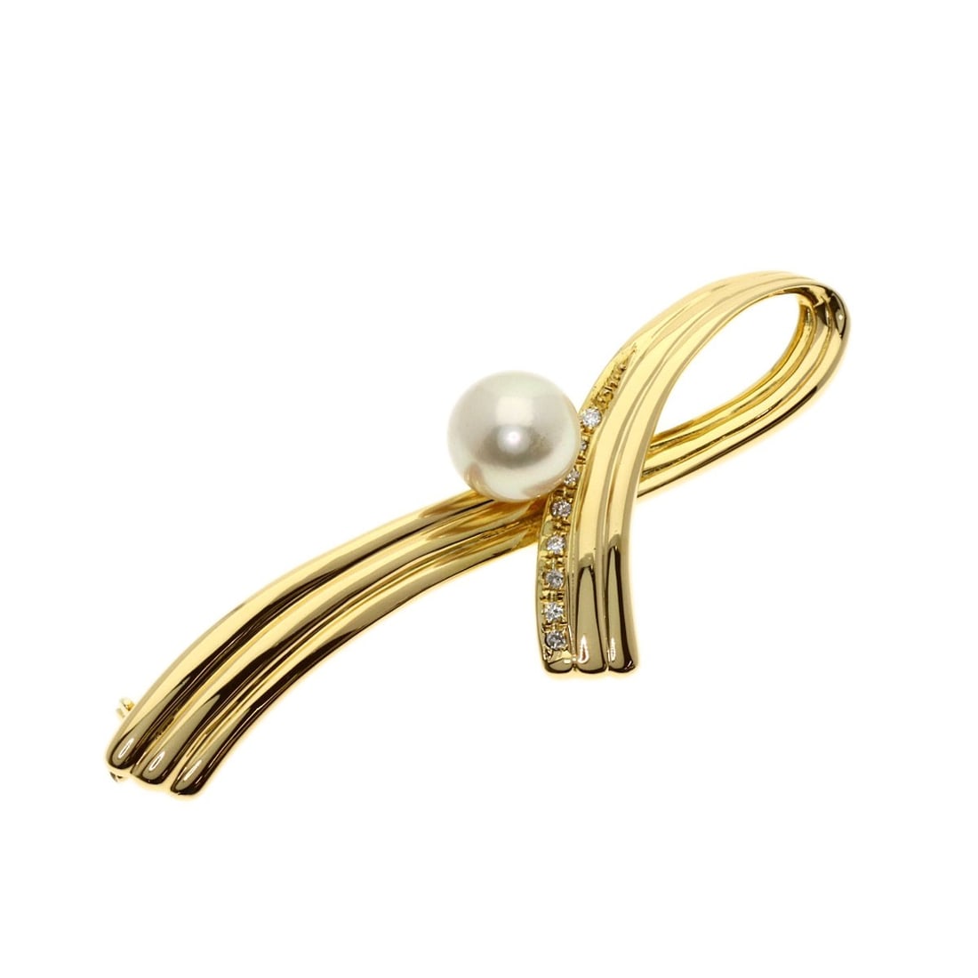 K18 Pearl Diamond Brooch Yellow Gold: K18 Pearl Diamond Brooch Yellow Gold K18 Pearl Diamond Brooch Yellow Gold boasts exceptional craftsmanship, featuring a D color diamond weighing 0.06ct and set in high-quality K18 yellow gold. The bro