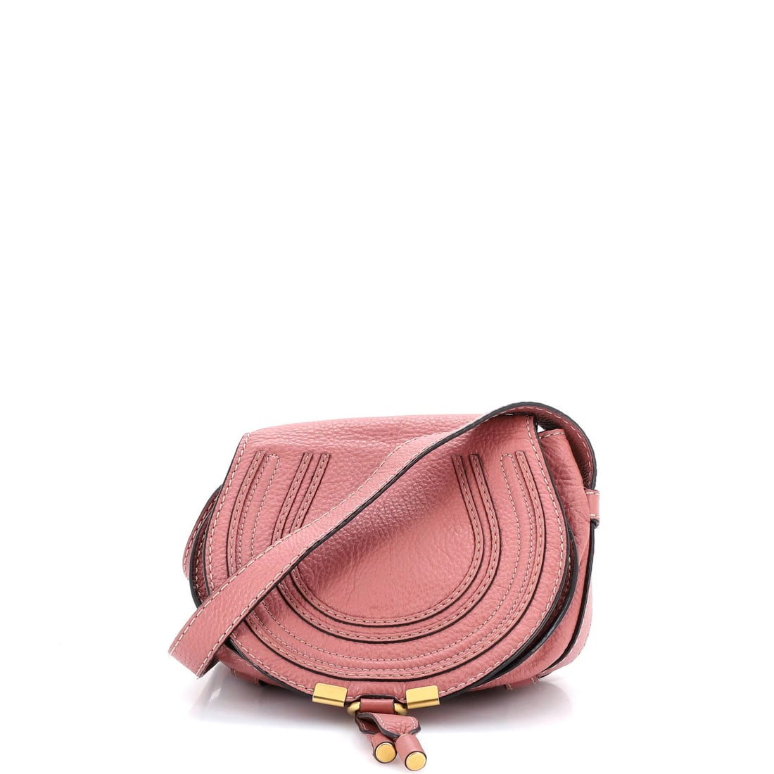 Small Leather Crossbody Bag by Marcie Chloe: Small Leather Crossbody Bag by Marcie Chloe Small Leather Crossbody Bag by Marcie Chloe features a chic pink exterior and green interior, adorned with gold hardware. Measuring 7" x 7.5" x 4", it has a