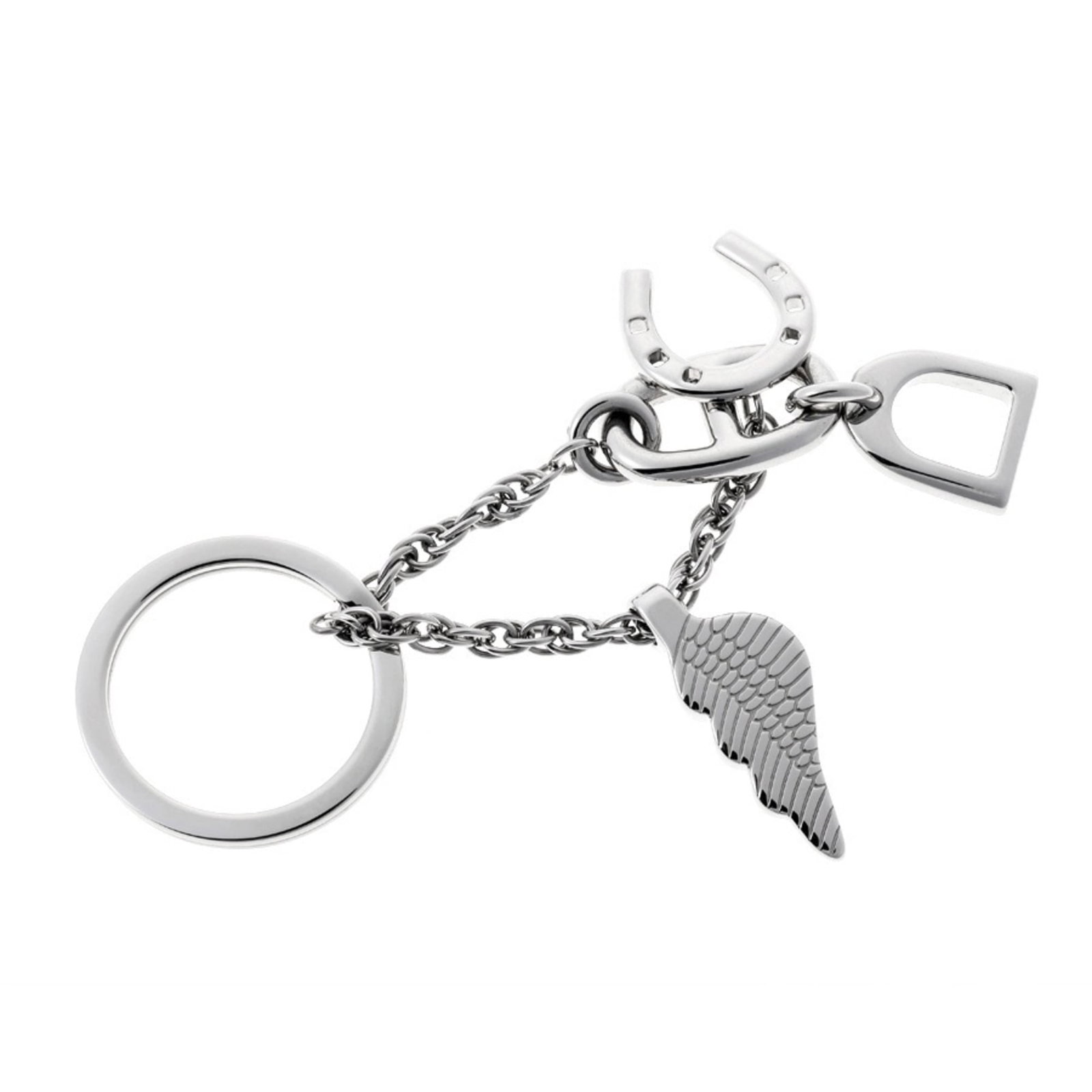 Keyring of metal by Hermes: Keyring of metal by Hermes Silver metal keyring by Hermes, featuring a ring diameter of 3cm and chain/strap length of 8.5cm, showcasing the brand's signature style with its sleek design and high-quali