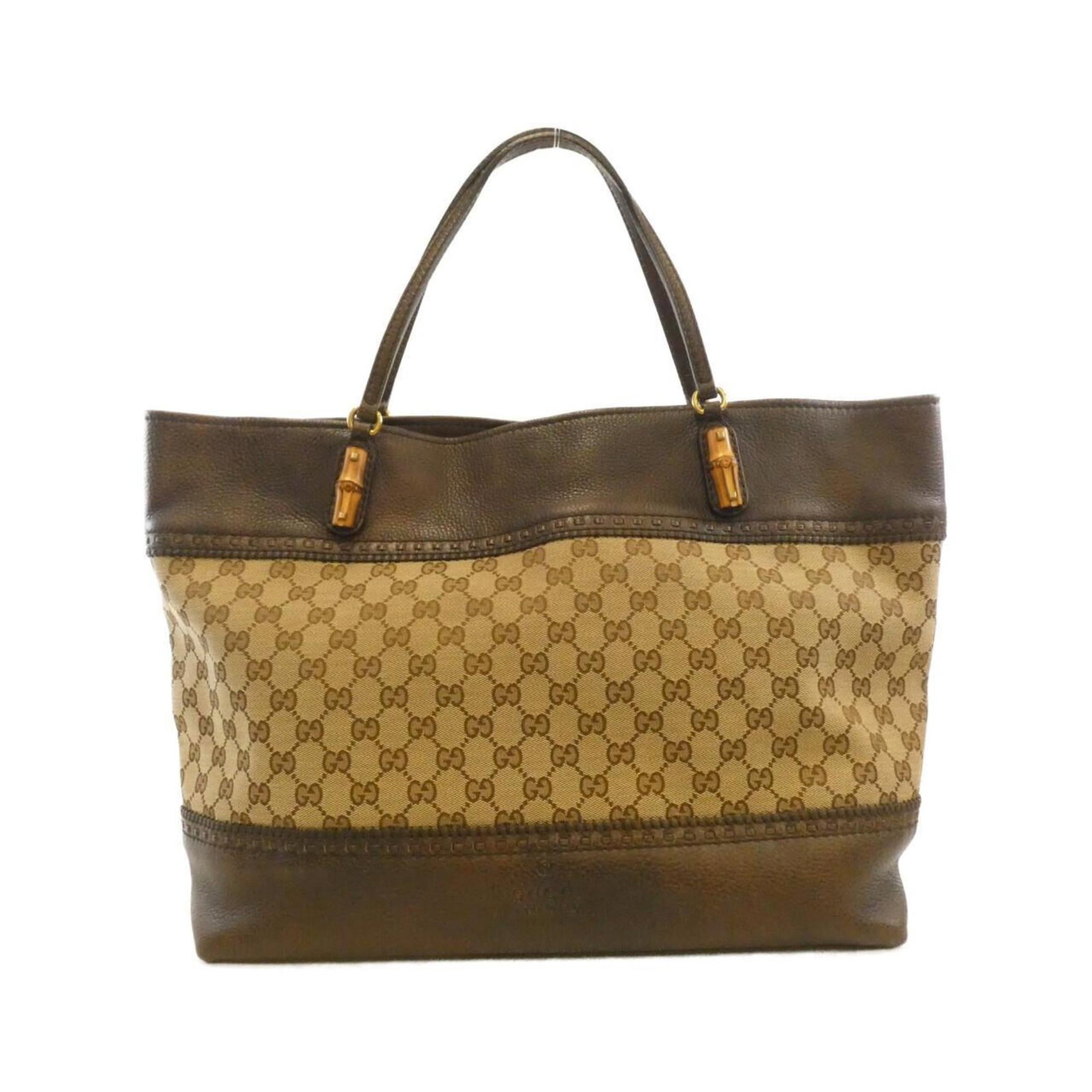 Gucci Canvas Leather Handbag: Gucci Canvas Leather Handbag Gucci Canvas Leather Handbag in Brown, featuring GG canvas and leather construction, with gold hardware and a spacious interior. Measuring 32cm x 37cm x 17cm, it weighs