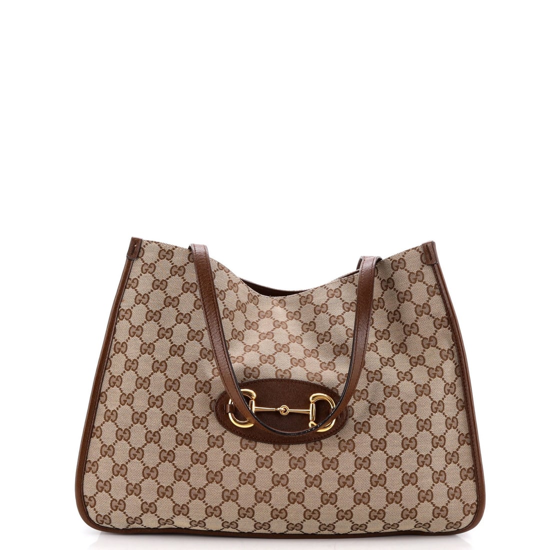 Gucci Horsebit medium leather canvas GG tote: Gucci Horsebit medium leather canvas GG tote Brown Horsebit 1955 Tote GG Canvas with Leather Medium in very good condition, featuring scuffs and minor creases on the exterior and cracking on the handl