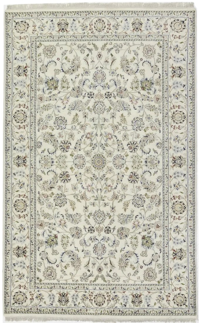 Indo-Nain 6X9 Oriental Rug Classic Floral Style Traditional Home Decor Carpet Hand-Knotted: Indo-Nain 6X9 Oriental Rug Classic Floral Style Traditional Home Decor Carpet Hand-Knotted Hand-Knotted Oriental Rug in Classic Floral Style. This beautifully crafted, hand-knotted wool and silk rug b