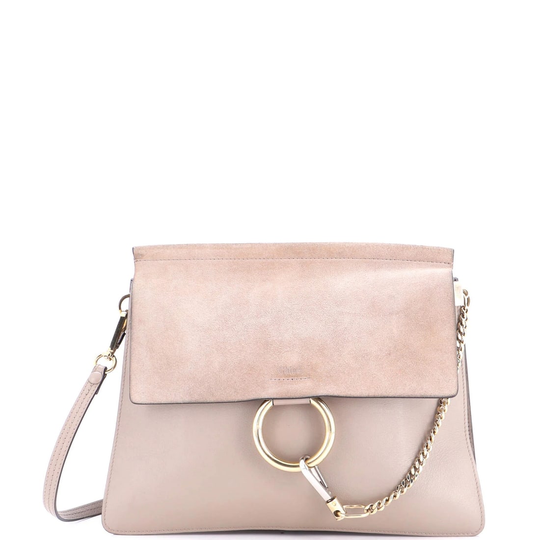 Faye Leather Medium Shoulder Bag Chloe: Faye Leather Medium Shoulder Bag Chloe The Chloe Faye Leather Medium Shoulder Bag boasts a neutral exterior with scuffs, discoloration, and creases, adding a touch of worn elegance. Measuring 10" high