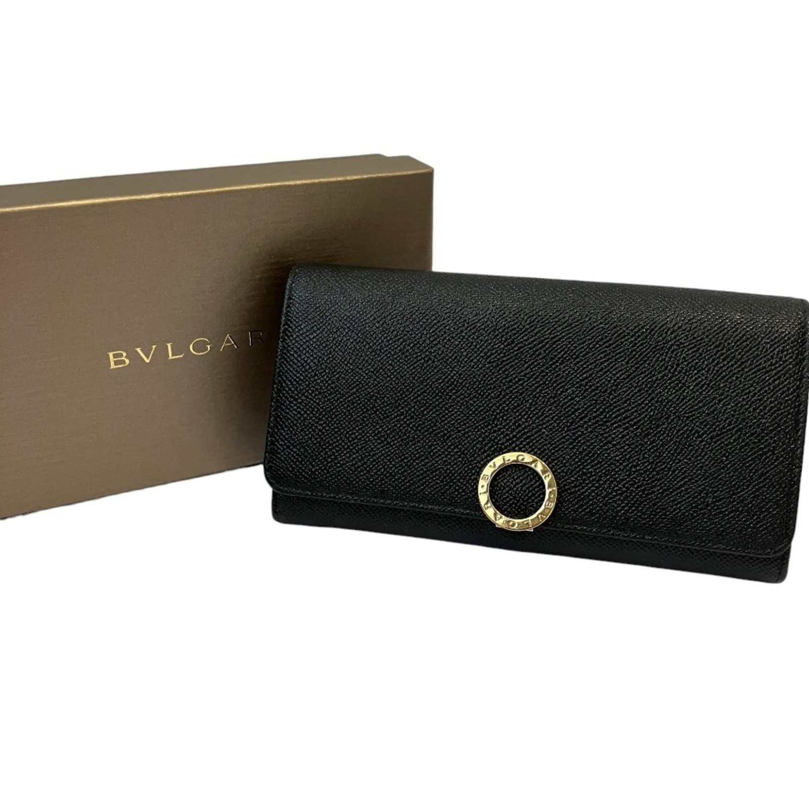 Bvlgari Long Wallet (Bi-Fold) Leather: Bvlgari Long Wallet (Bi-Fold) Leather Black Bvlgari Long Wallet (Bi-Fold) Leather, measuring 12cm x 19cm x 2cm, features RFID protection and a sleek bi-fold design. Made from high-quality leather, thi