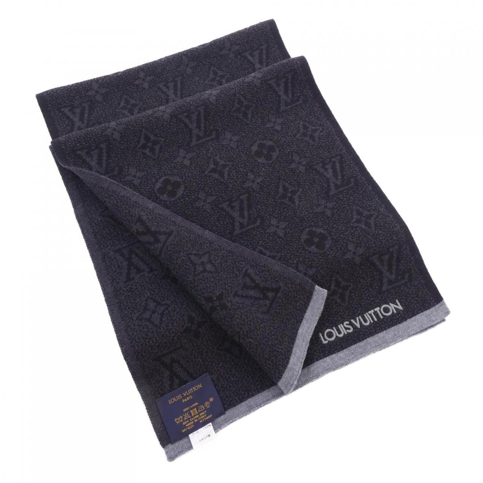 Louis Vuitton Stole Wool: Louis Vuitton Stole Wool Louis Vuitton Stole Wool measures 1.82m x 29cm, featuring black and gray color options made from wool material. The item bears a signature and comes from Italy, with the MPN M