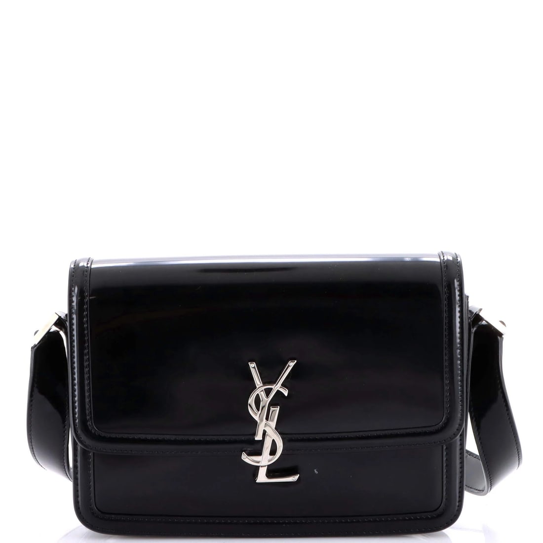 Patent medium bag Saint Laurent solferino: Patent medium bag Saint Laurent solferino Black Saint Laurent Solferino medium bag with patent leather exterior, featuring silver hardware and scuffs on the exterior, creases on the handles/straps,