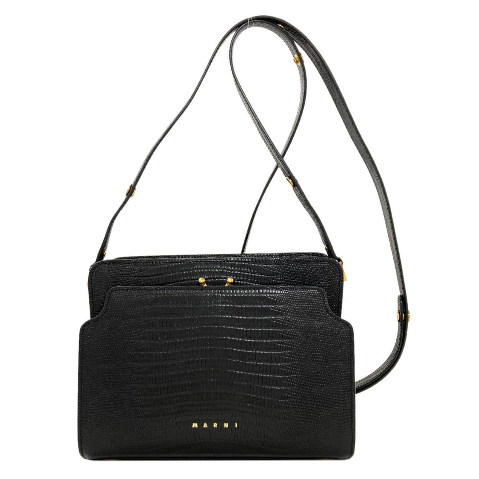Marni Shoulder Bag Leather: Marni Shoulder Bag Leather Black leather shoulder bag from Marni, measuring 18cm x 23cm x 10cm. The bag's sleek design and classic style make it a versatile accessory for everyday use. Its