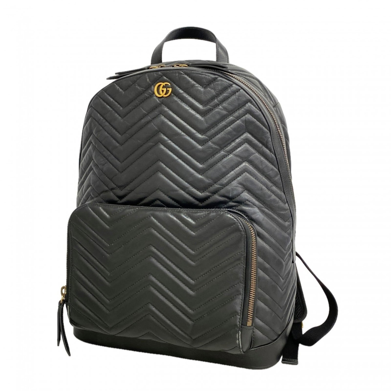 backpack leather: backpack leather Black leather backpack with gold hardware, measuring 39cm x 31cm x 12cm. The Gucci brand and MPN 523405 are clearly marked on the item. This black leather backpack is made from high-q