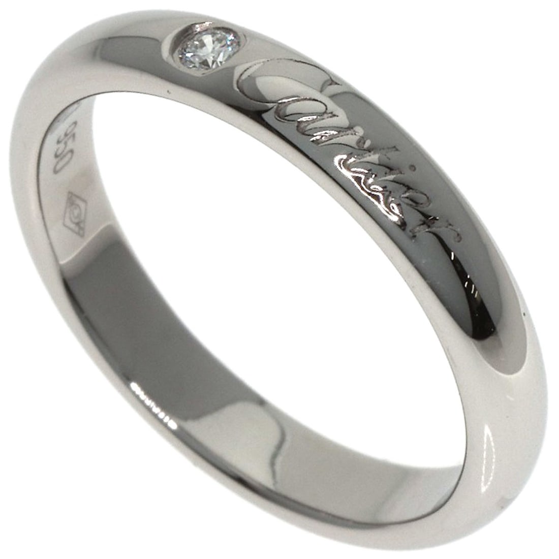 Diamond platinum ring by Cartier C de Cartier #47: Diamond platinum ring by Cartier C de Cartier #47 Diamond platinum ring by Cartier C de Cartier #47, featuring a silver-plated exterior with a main diamond stone set in platinum PT950. This elegant ri