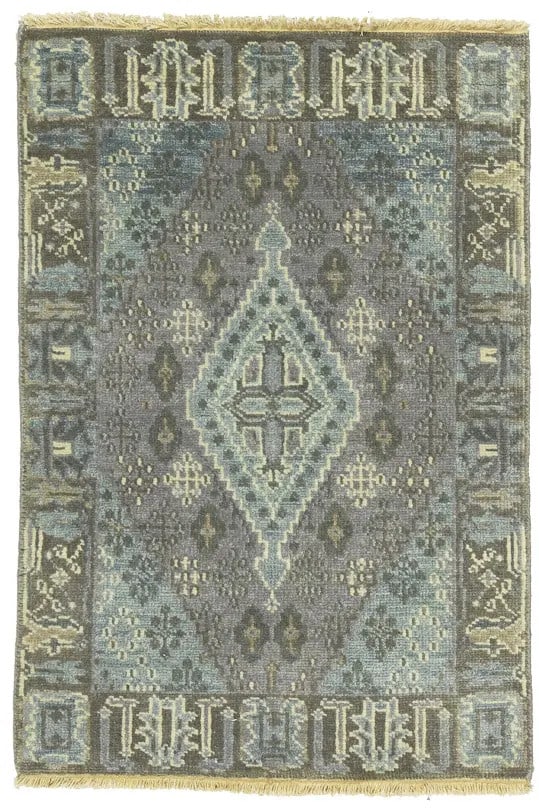 Handmade Tribal Oriental Rug 2X3 Geometric Entryway Carpet Muted Colors Hand-Knotted: Handmade Tribal Oriental Rug 2X3 Geometric Entryway Carpet Muted Colors Hand-Knotted Hand-knotted with wool and cotton, this 2'1" x 3'0" geometric tribal oriental rug boasts a unique modern design fea