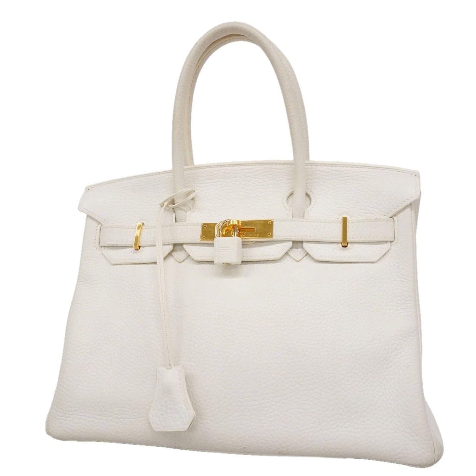 Clemence Leather Handbag Taurillon Hermes: Clemence Leather Handbag Taurillon Hermes Taurillon clemence leather handbag from Hermes, featuring gold hardware and a sleek white finish. This compact bag measures 24cm x 30.5cm x 16cm, making it a 