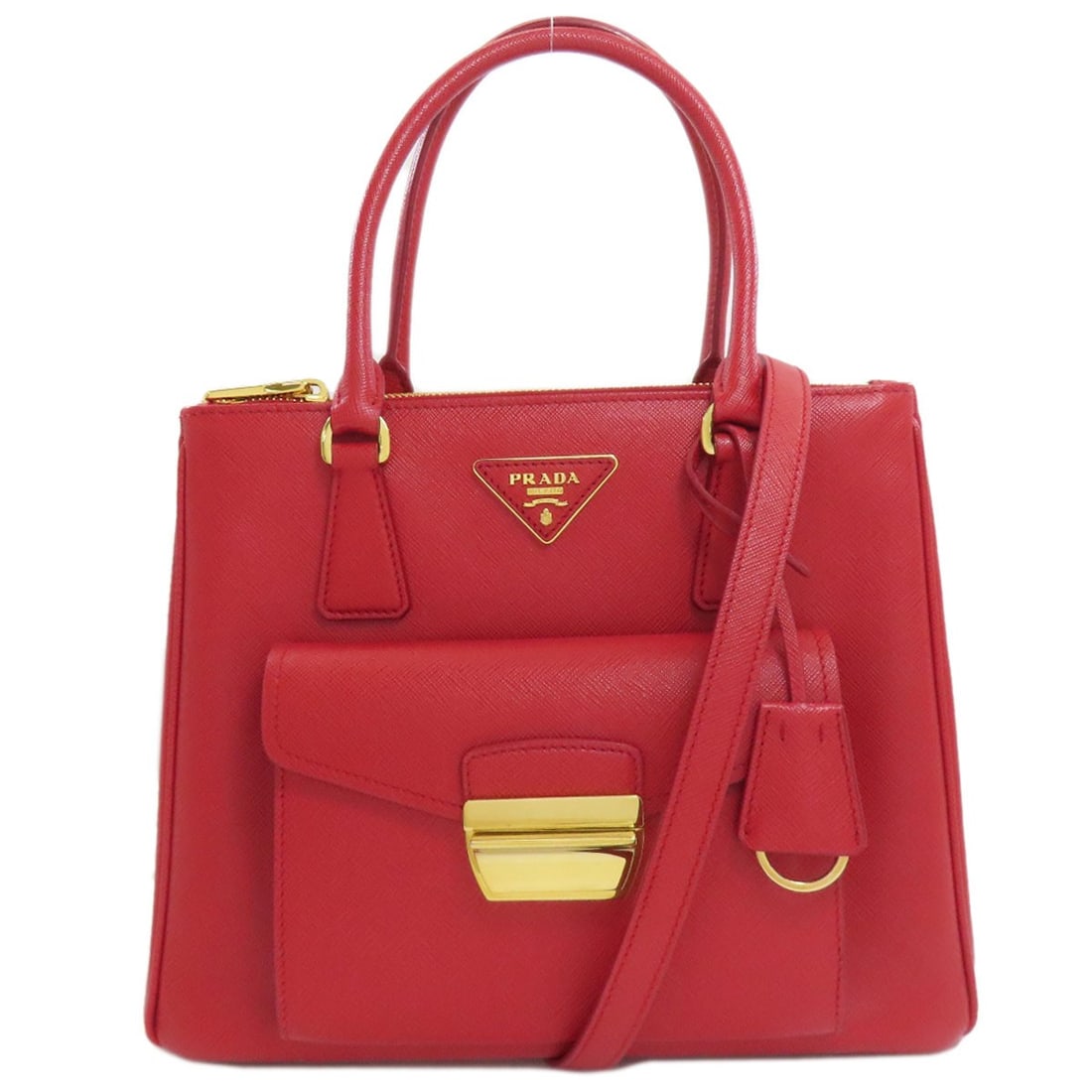 2Way Handbag Safiano Prada: 2Way Handbag Safiano Prada Red Safiano Prada Handbag for sale, featuring the iconic 2Way design. This stylish handbag boasts a vibrant red exterior made from high-quality Safiano material, making it a