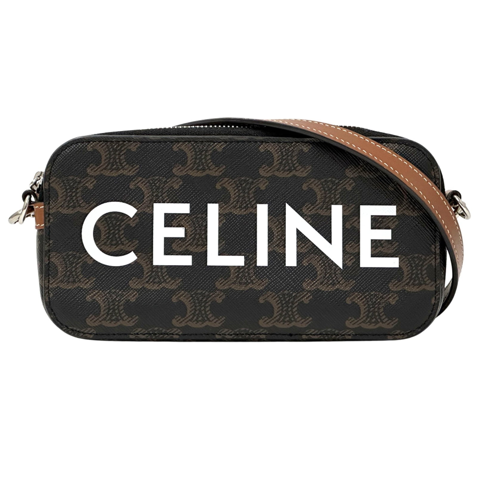 Coated canvas celine bag shoulder: Coated canvas celine bag shoulder Coated canvas Celine bag shoulder features a sturdy and stylish design, with a brown color that adds a touch of sophistication. Measuring 8.7cm x 17cm x 2.7cm, it's a