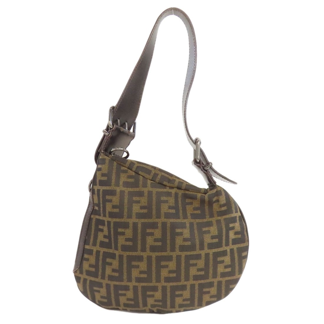 Fendi One Belt Zucca Pattern Shoulder Bag Canvas: Fendi One Belt Zucca Pattern Shoulder Bag Canvas Brown canvas shoulder bag with Fendi One Belt Zucca pattern, designed by the Italian luxury fashion brand. This stylish shoulder bag features a classic