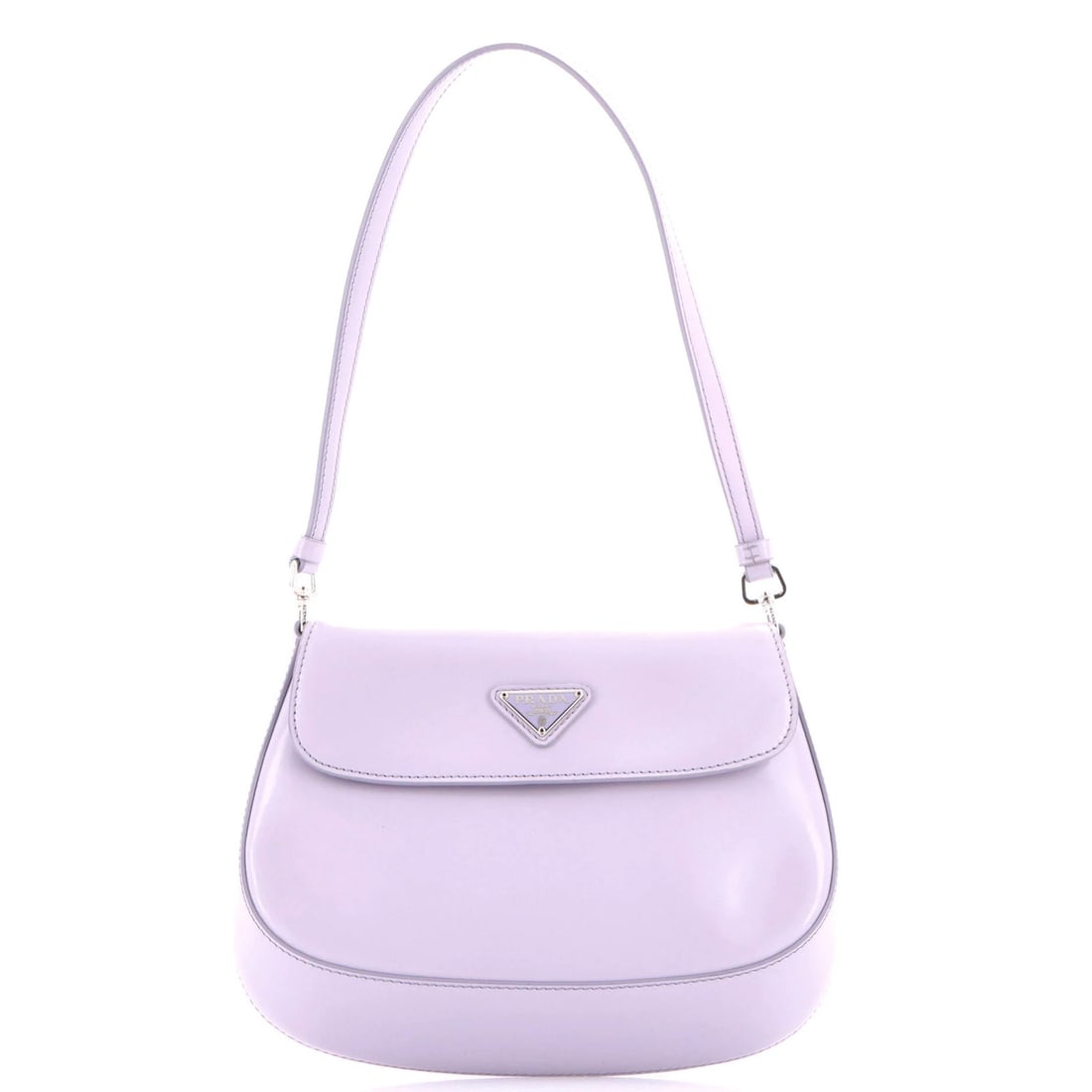 Prada Cleo Flap Shoulder Bag Spazzolato Leather Small: Prada Cleo Flap Shoulder Bag Spazzolato Leather Small The Prada Cleo Flap Shoulder Bag Spazzolato Leather Small boasts sleek, purple exterior with silver hardware and a spacious interior. This