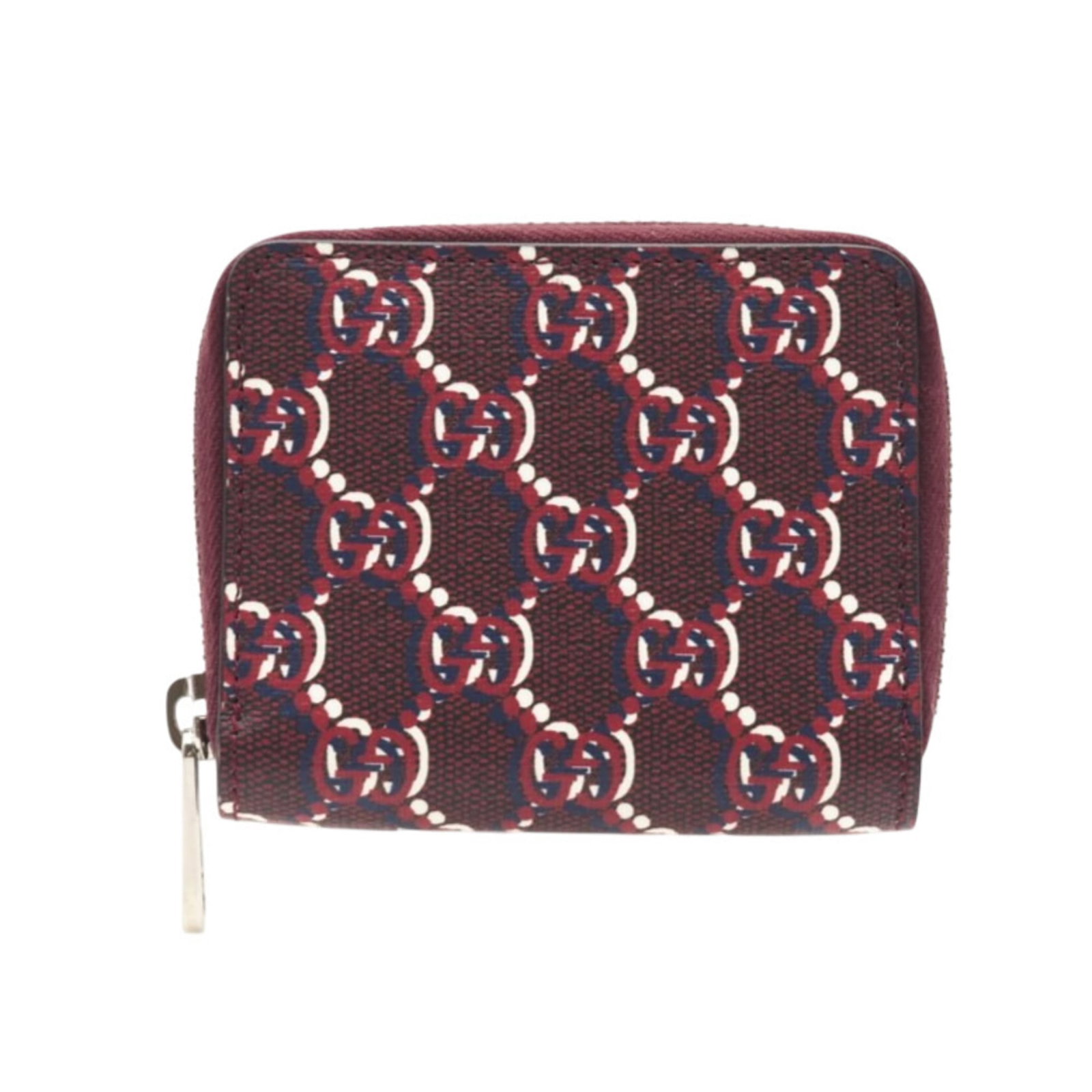 Leather Bi Fold Wallet Gucci: Leather Bi Fold Wallet Gucci Bordeaux, Navy, and White leather come together in this elegant bi-fold wallet from Gucci, crafted with precision to measure 8cm x 10cm x 1.5cm. Made from high-quality lea