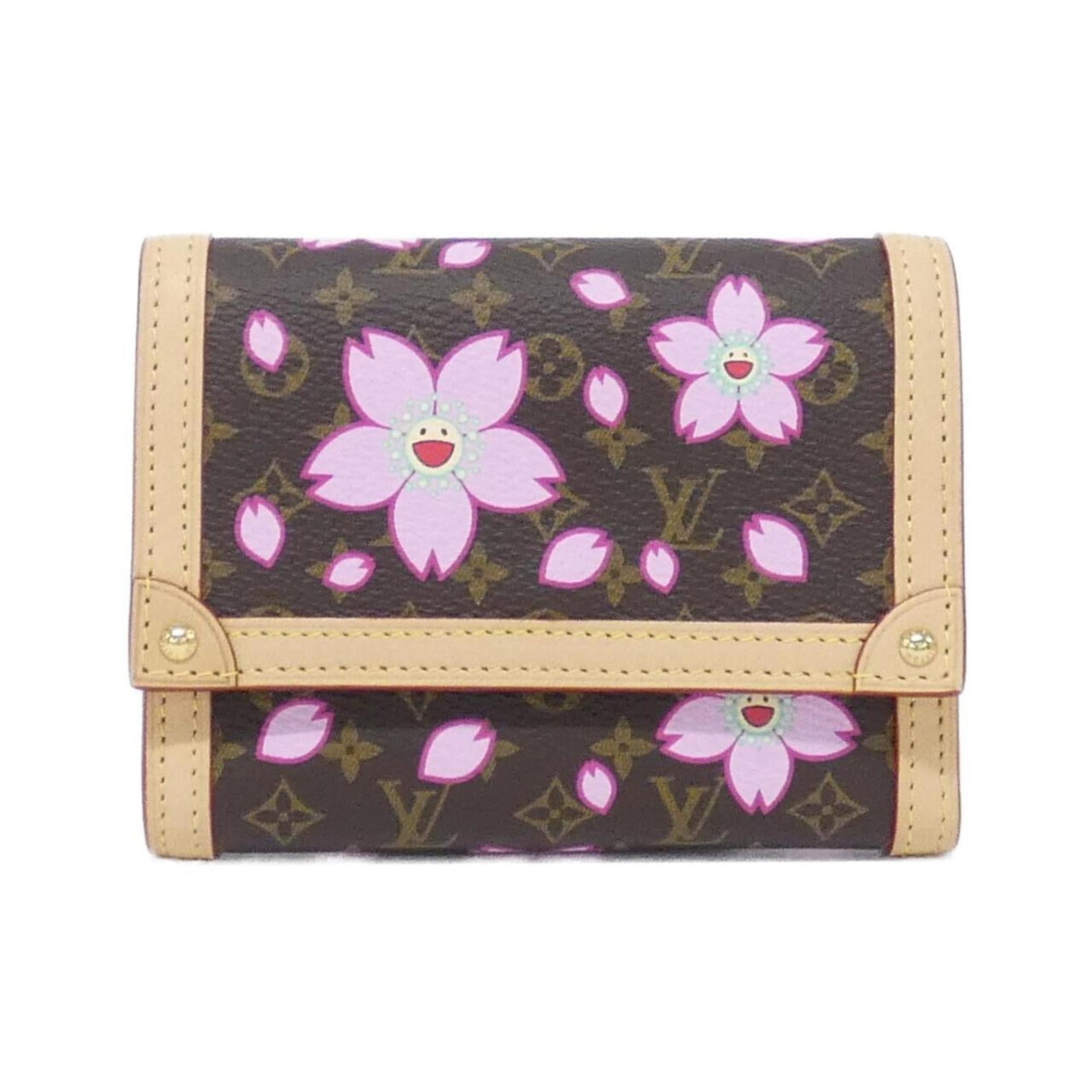 Coated Canvas Wallet Tri Fold Louis Vuitton: Coated Canvas Wallet Tri Fold Louis Vuitton Coated canvas Louis Vuitton tri-fold wallet with iconic Monogram Cherry pattern, Blossom and Marron colors. This stylish wallet features a classic design wi