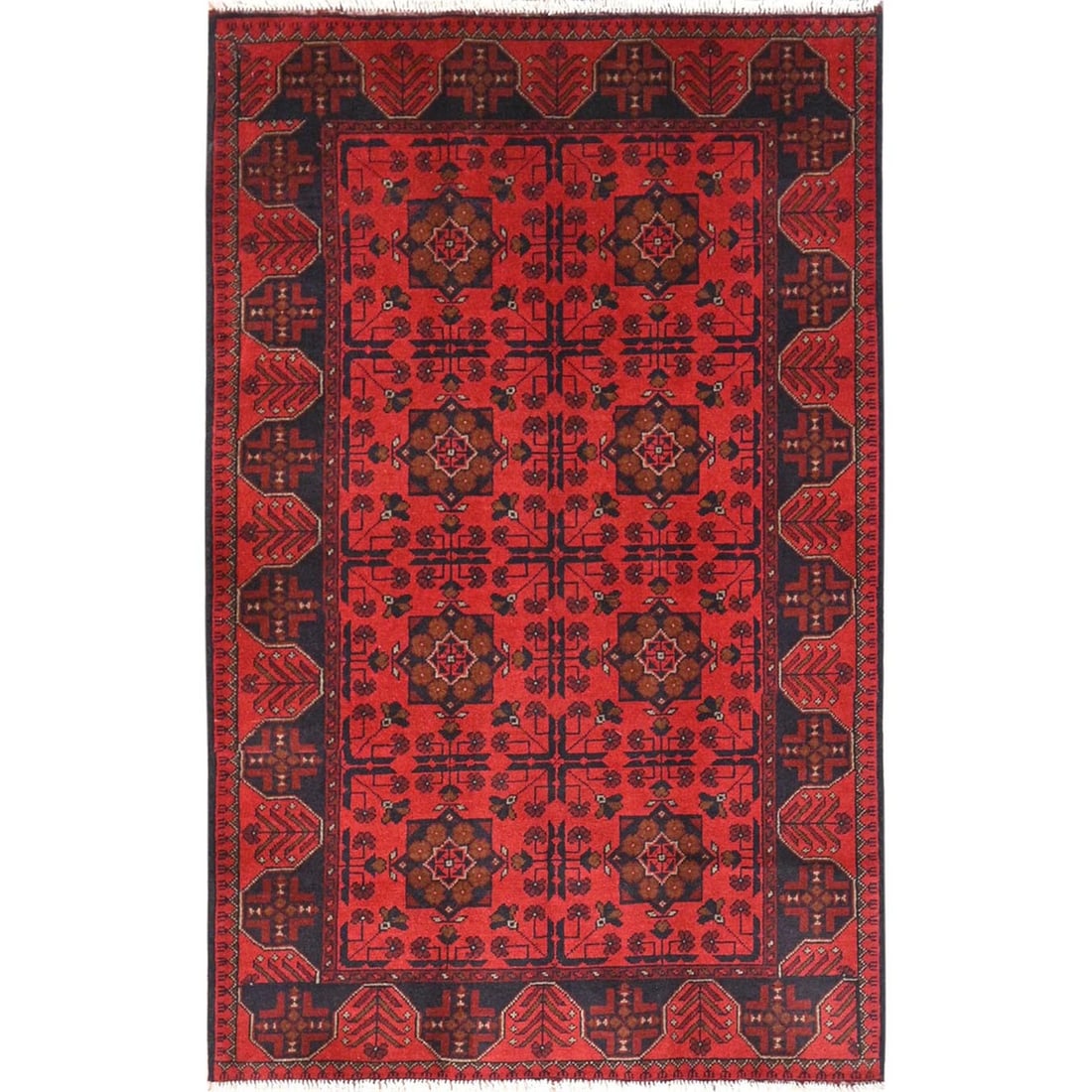4'1"x6'3" Red Afghan Andkhoy Wool Hand Knotted Oriental Rug: 4'1"x6'3" Red Afghan Andkhoy Wool Hand Knotted Oriental Rug This stunning Red Afghan Andkhoy Wool Hand Knotted Oriental Rug boasts vibrant red hues and intricate patterns, showcasing the exceptional c