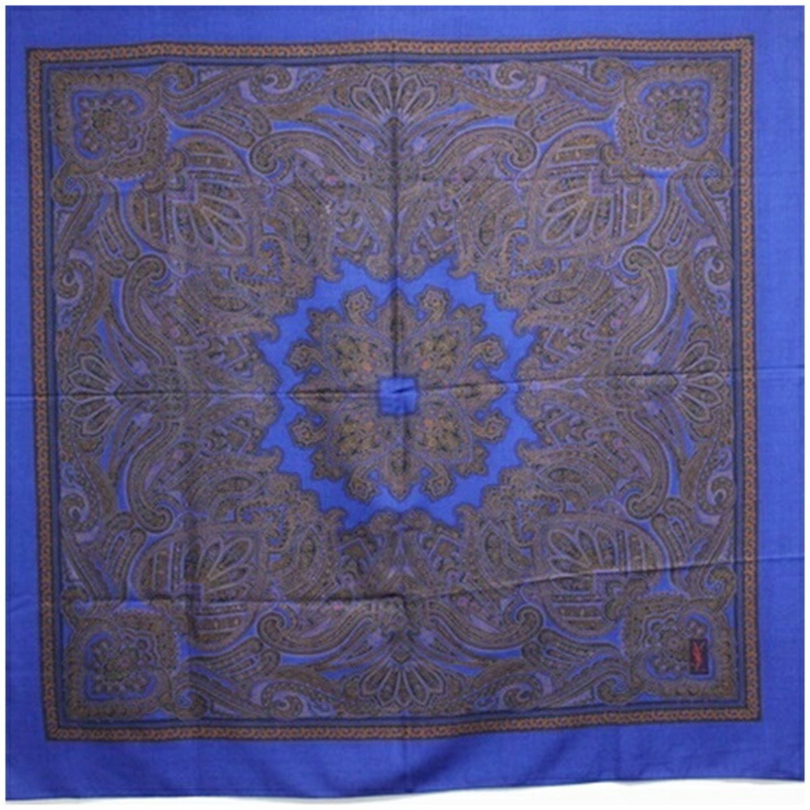 Yves Saint Laurent Scarf: Yves Saint Laurent Scarf Yves Saint Laurent's iconic scarf boasts a rich, earthy tone with a subtle sheen. Measuring 48.81'' x 46.45'', it offers a stylish and versatile accessory for adding a touch o