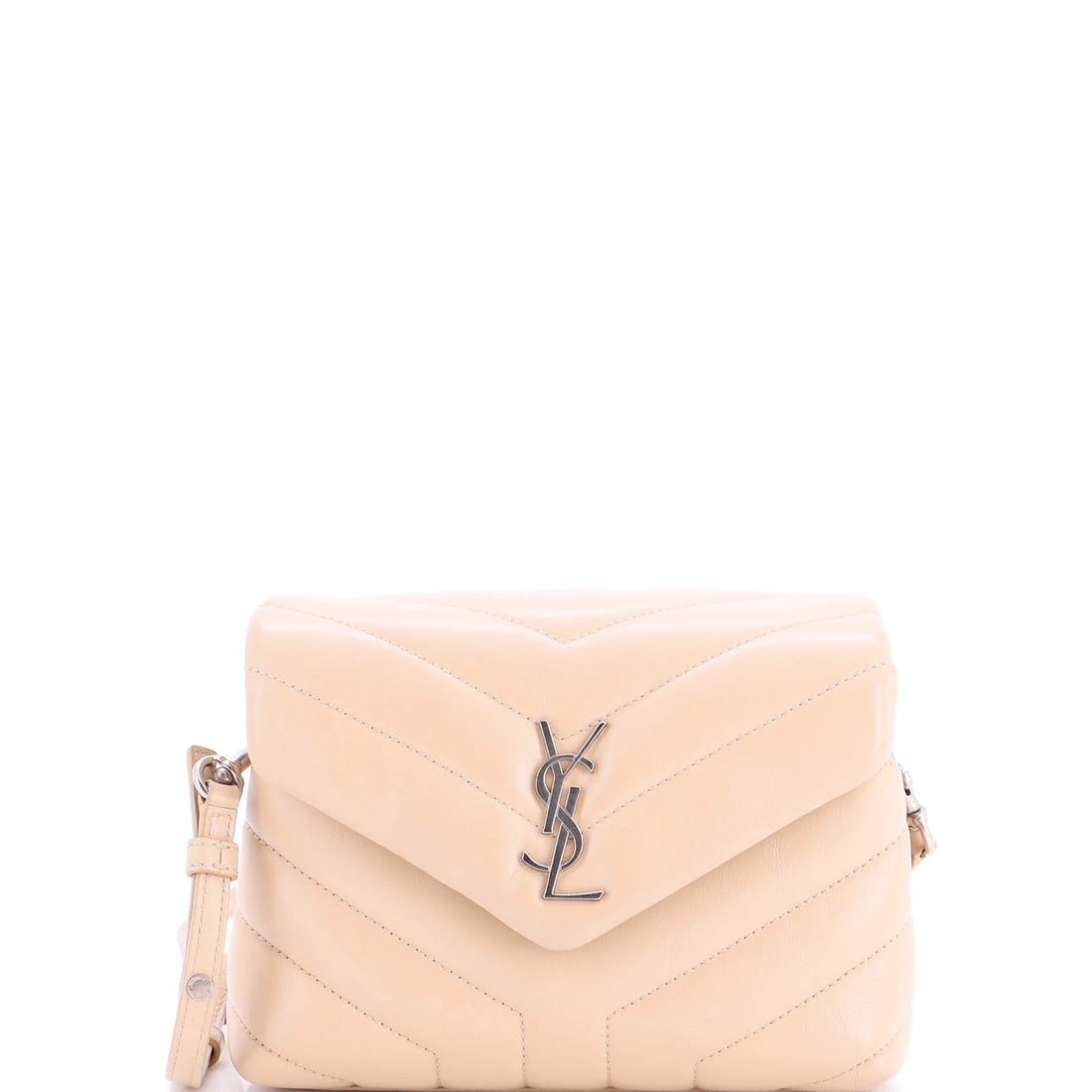 Saint Laurent Loulou Shoulder Bag Matelasse Chevron Leather Toy: Saint Laurent Loulou Shoulder Bag Matelasse Chevron Leather Toy This Saint Laurent Loulou Shoulder Bag Matelasse Chevron Leather Toy boasts a neutral exterior with minor scuffs and creases, giving it 