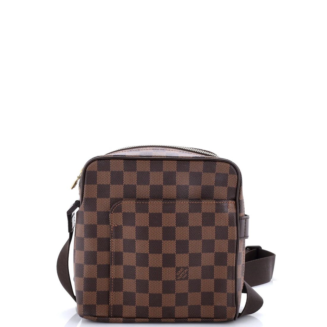 Olav Damier Louis Vuitton Handbag: Olav Damier Louis Vuitton Handbag The Olav Damier Louis Vuitton Handbag boasts a rich, brown canvas exterior with heavy edge wear and scuffs. Measuring 8" tall and 7.5" wide, this messenger-style bag 