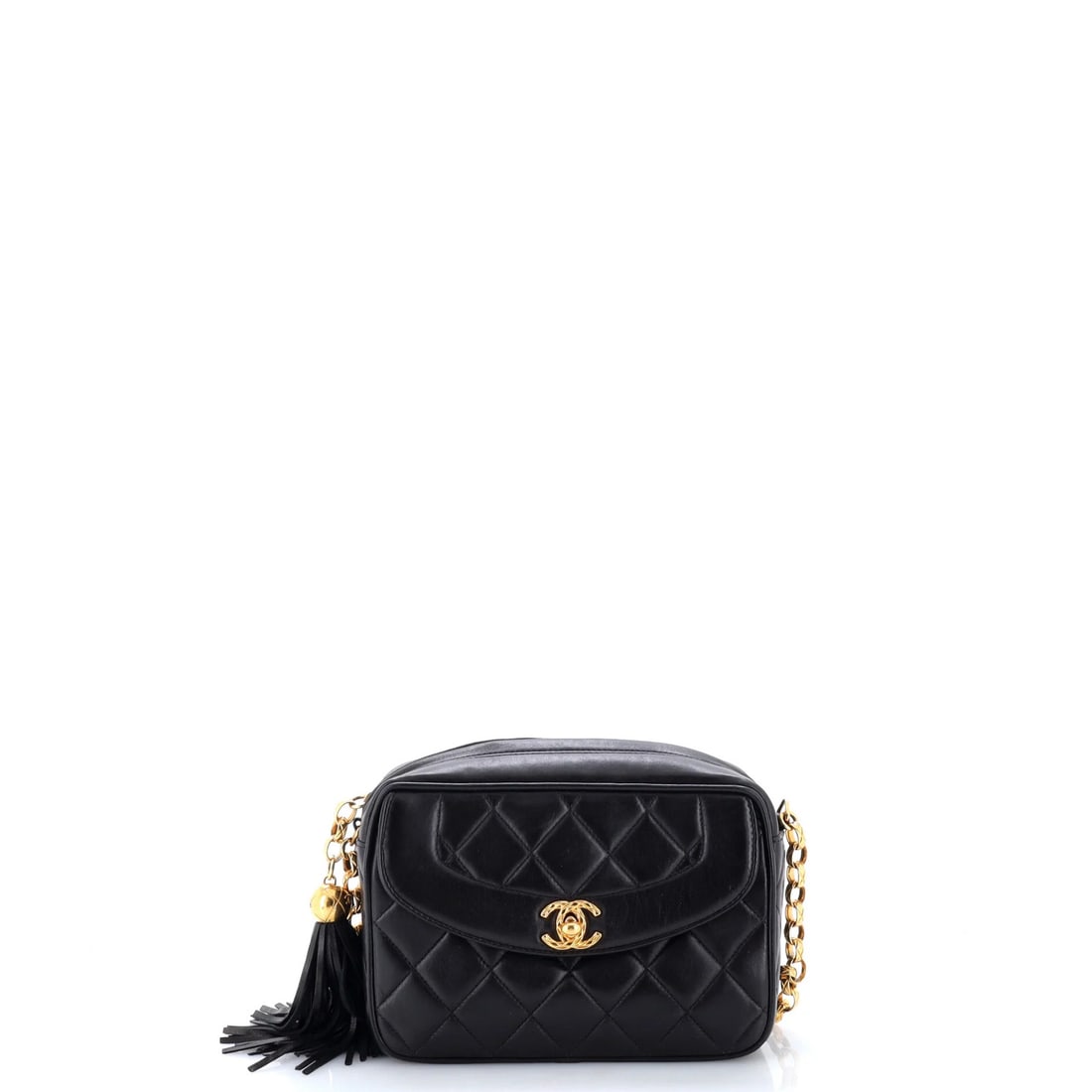 Front pocket quilted leather mini camera bag vintage Chanel: Front pocket quilted leather mini camera bag vintage Chanel This vintage Chanel front pocket quilted leather mini camera bag boasts classic design with quilted leather exterior and gold hardware. With