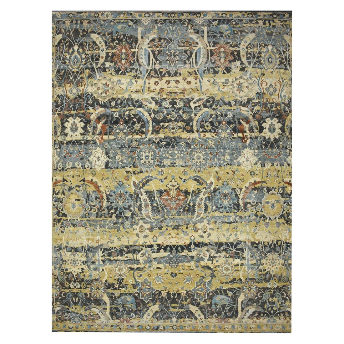 Hand Knotted Rug 12'x15'1" Coffee Brown Erased Birds Design Pure Wool: Hand Knotted Rug 12'x15'1" Coffee Brown Erased Birds Design Pure Wool Hand-knotted in pure wool, this stunning 12'x15'1" coffee brown erased birds design rug boasts an all-over regional Oriental patte