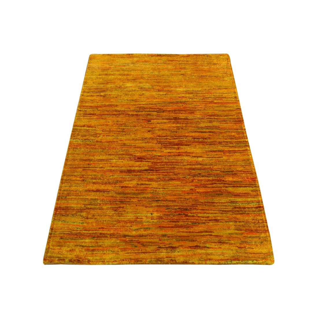 2'x3'1" Gold Color Plain Solid Design Pure Sari Silk Hand Knotted Mat Rug: 2'x3'1" Gold Color Plain Solid Design Pure Sari Silk Hand Knotted Mat Rug The 2'x3'1" Gold Color Plain Solid Design Pure Sari Silk Hand Knotted Mat Rug boasts a stunning yellow hue and rectangular fie
