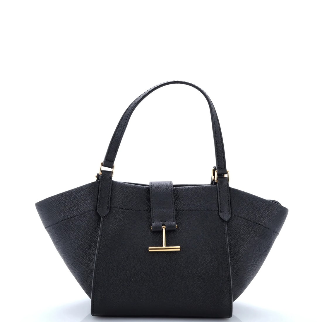 Tara Tom Ford Leather Tote Medium: Tara Tom Ford Leather Tote Medium Tara Tom Ford Leather Tote Medium in black exterior, featuring minor creases and gold hardware. This medium-sized tote boasts suede interior and measures 11.5" tall, 