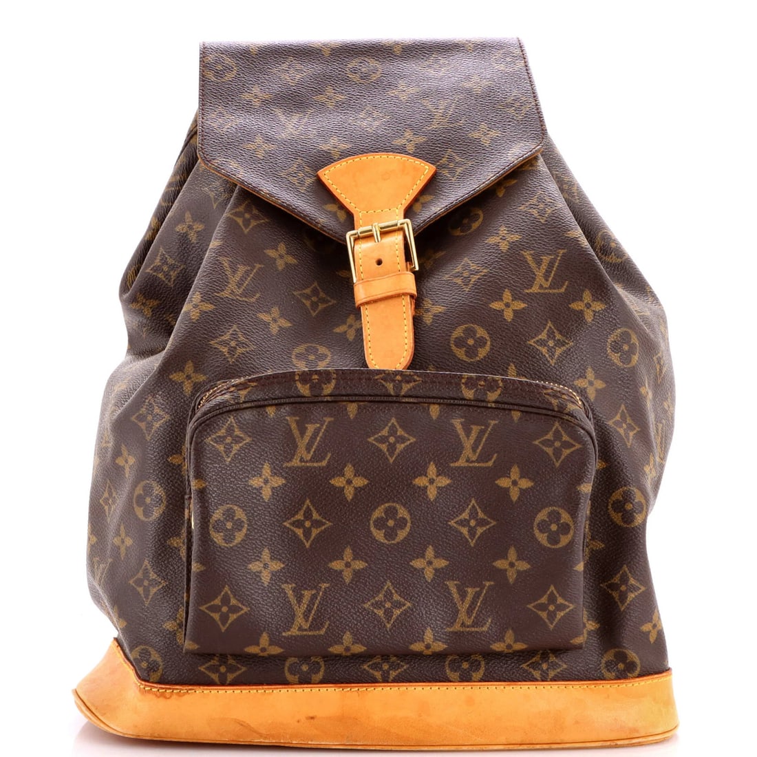 Vintage Louis Vuitton Montsouris Backpack Monogram Canvas: Vintage Louis Vuitton Montsouris Backpack Monogram Canvas Brown canvas backpack with heavy cracking on base, scuffs, creases, discoloration. Measures 15" height, 12" width, and 5" depth, with a handle