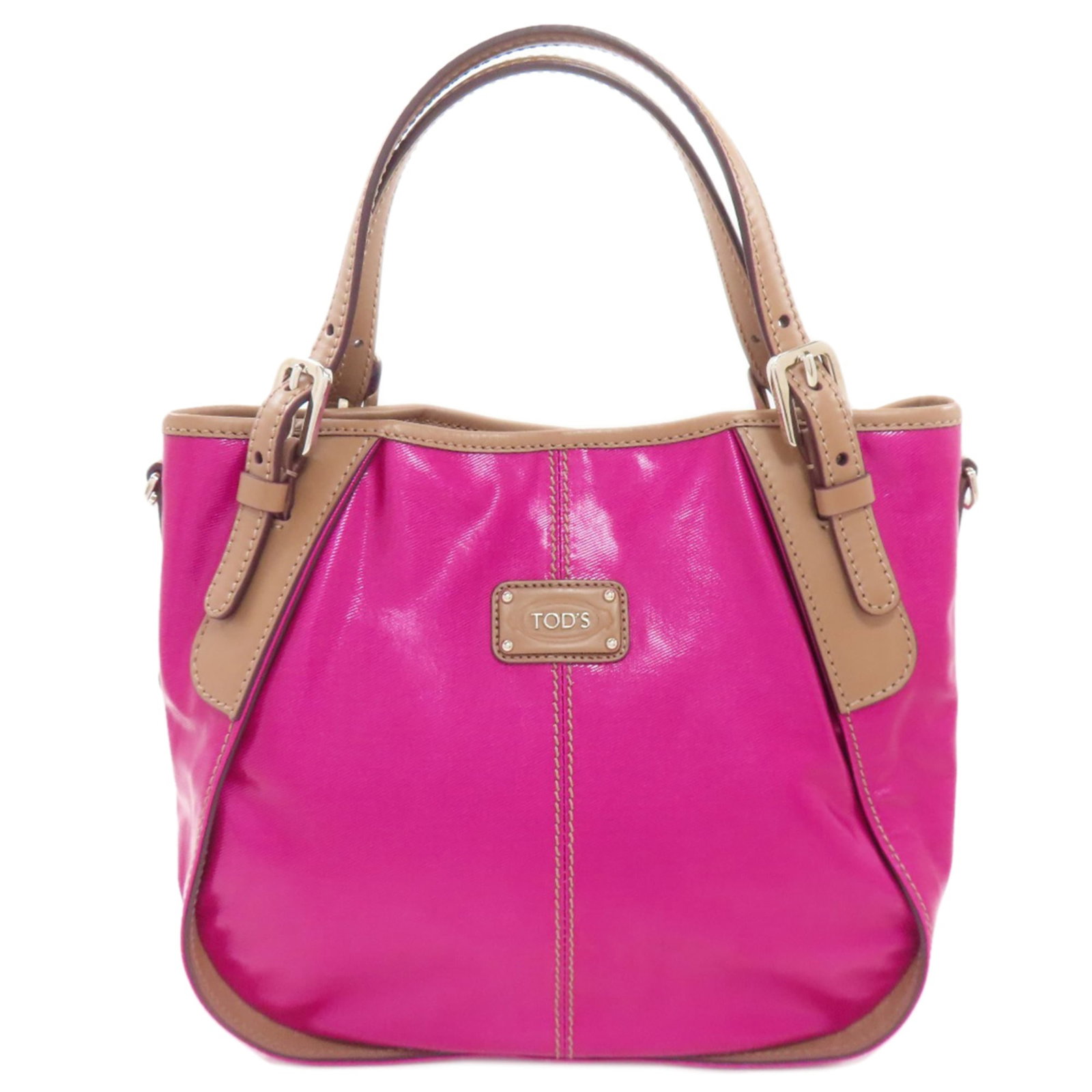 Tod'S Handbag Pvc: Tod'S Handbag Pvc Tod's Handbag in Purple PVC, measuring 22cm x 20cm x 12cm. This handbag features Tod's signature style with a bold purple PVC material. Its compact size makes it a stylish accessory 