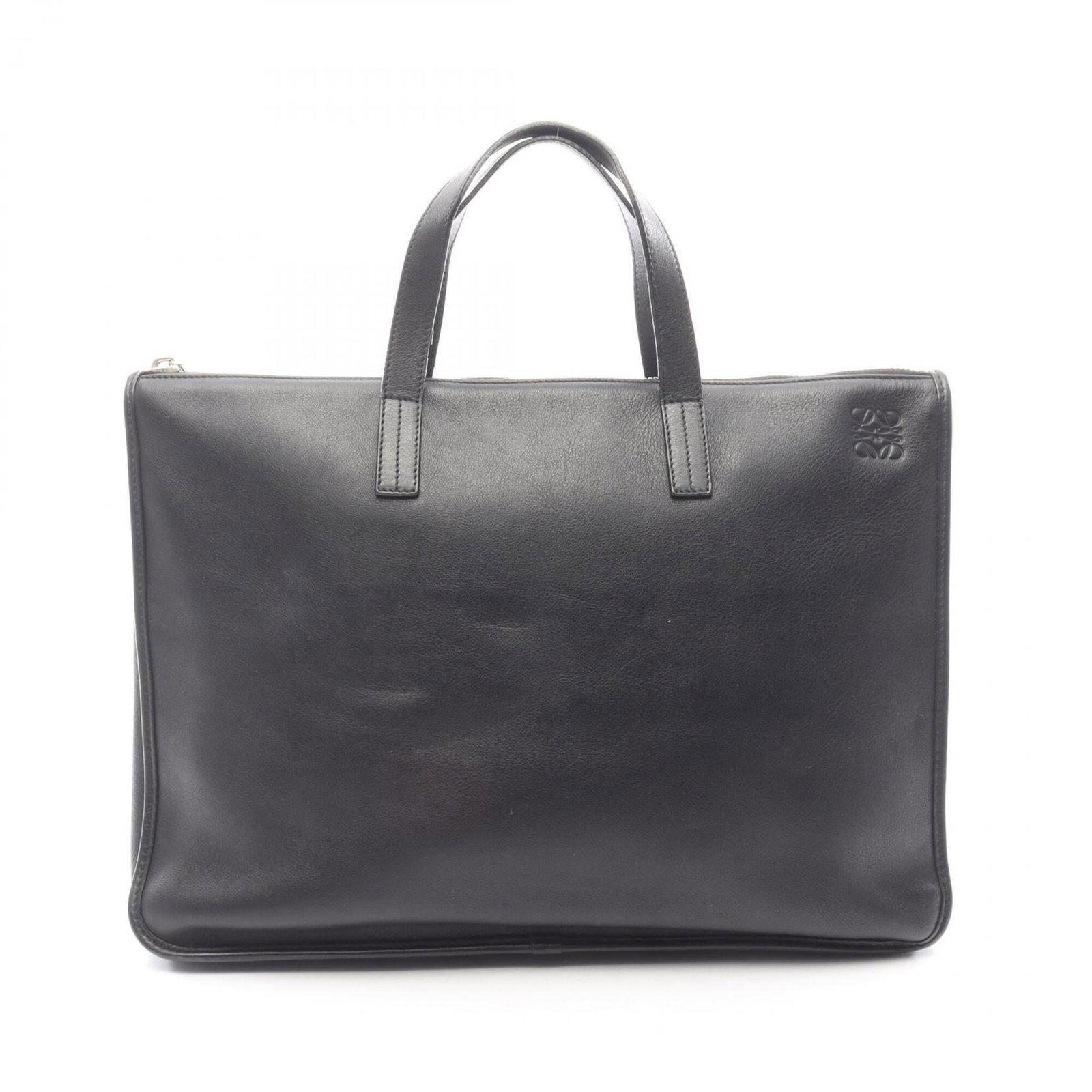 Handbag Leather from Loewe: Handbag Leather from Loewe Black Loewe leather handbag with dimensions 30cm x 41cm x 7.5cm, bearing a signature. This black leather handbag from renowned brand Loewe features high-quality craftsmanshi