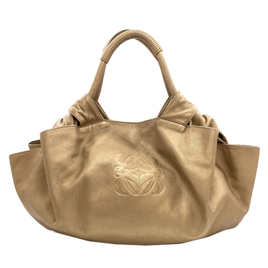 Loewe Nappa Aire Handbag Calf: Loewe Nappa Aire Handbag Calf Gold calf Loewe Nappa Aire Handbag. This gold calf handbag features the iconic LOEWE style, with a classic design that exudes elegance and sophistication. The gold exteri