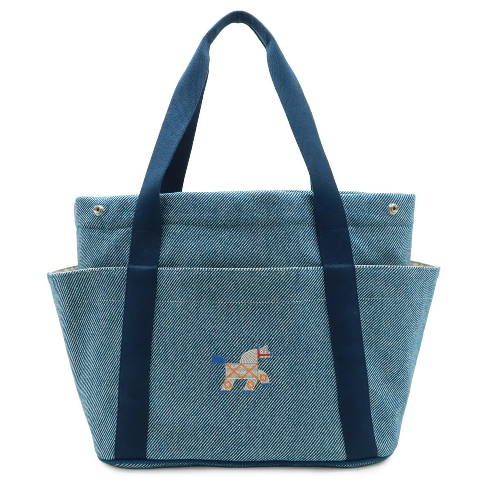 Wool Cotton Tote Bag Shoulder Bag Hermes: Wool Cotton Tote Bag Shoulder Bag Hermes Wool and cotton blend for a unique fabric combination. The blue, natural color adds a touch of elegance to this shoulder bag's design. With its compact size an