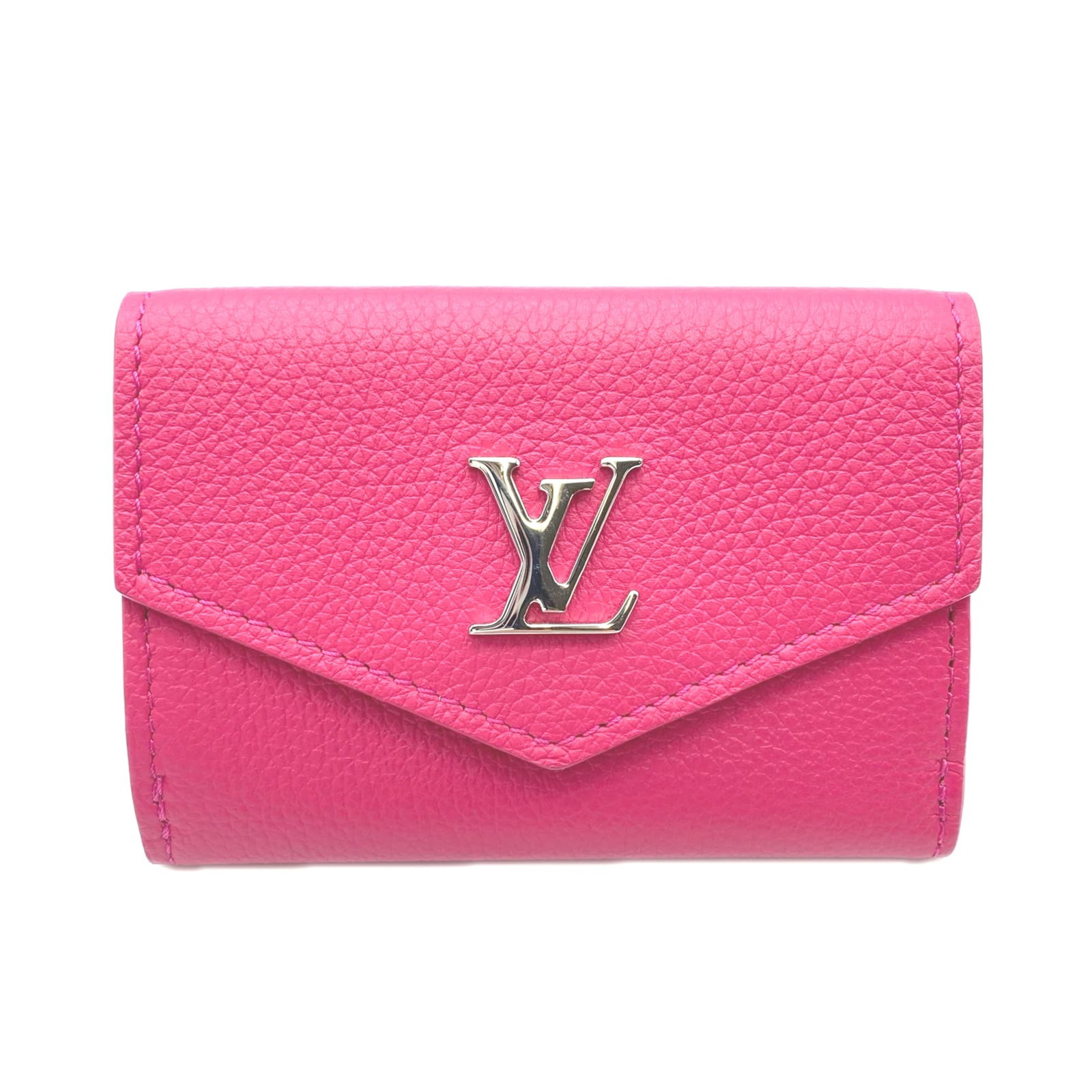Louis Vuitton Wallet (Tri-Fold) Leather: Louis Vuitton Wallet (Tri-Fold) Leather Tri-fold wallet in iconic Taurillon leather, crafted by Louis Vuitton. This pink leather wallet measures 7cm x 9.5cm x 2cm and features a classic tri-fold desig