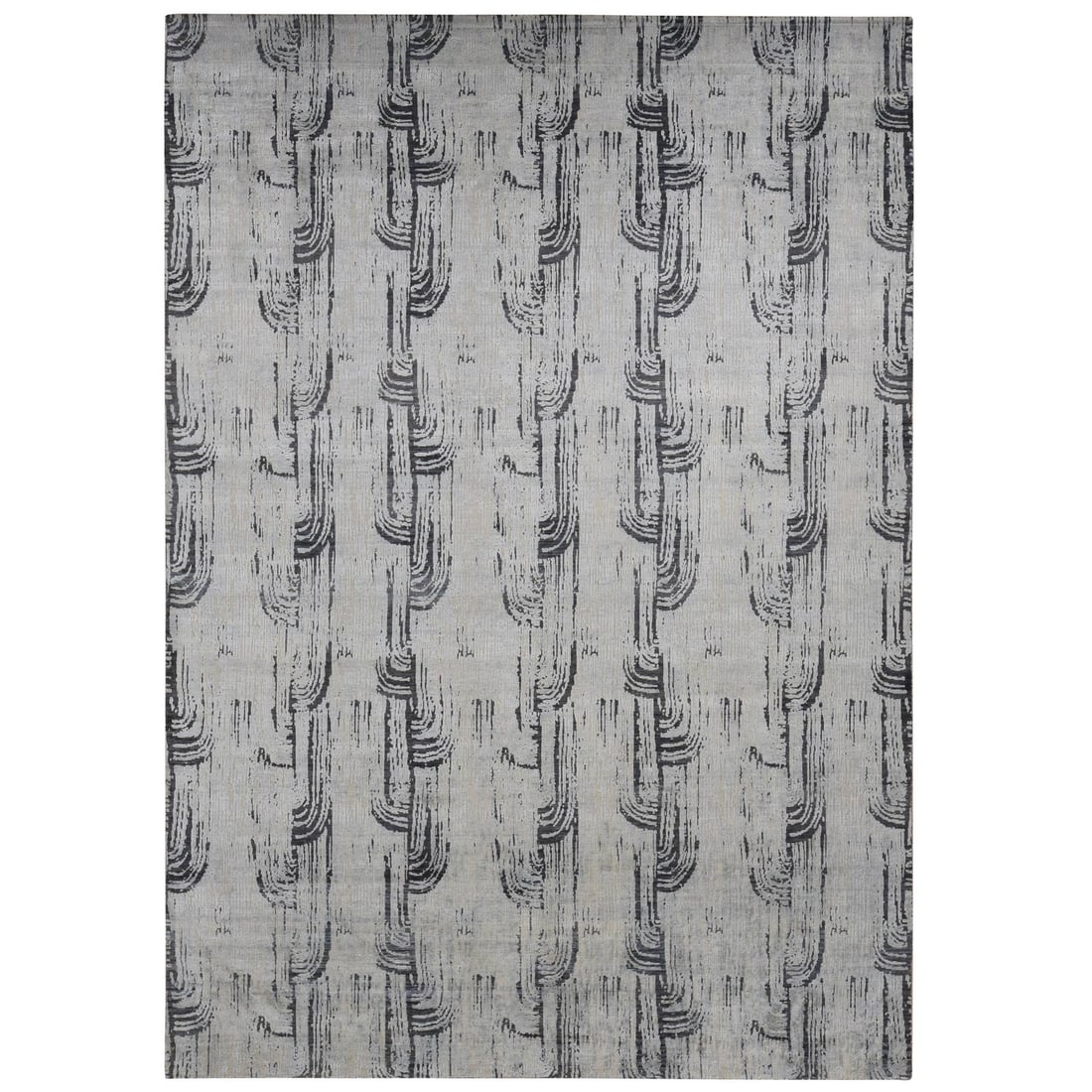 10'x14'5" Gray The Cane Design Silk with Wool Hand Knotted Rug: 10'x14'5" Gray The Cane Design Silk with Wool Hand Knotted Rug The Cane Design Silk with Wool Hand Knotted Rug boasts an elegant grey hue and intricate pattern, showcasing the beauty of hand-knotted c