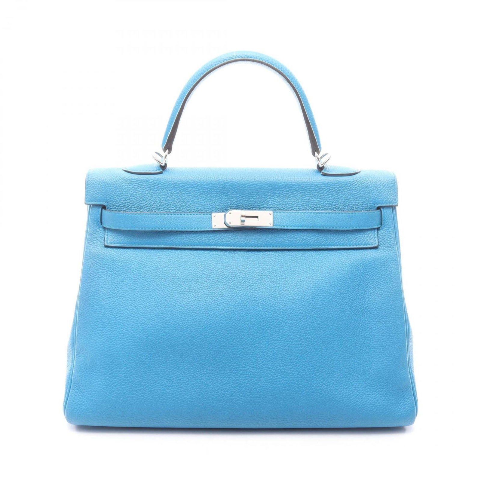 Hermes Handbag Togo Leather: Hermes Handbag Togo Leather Togo leather craftsmanship shines in this elegant blue Hermes handbag, featuring a timeless design with precise measurements at 25cm x 35cm x 12cm. The bag's classic style 