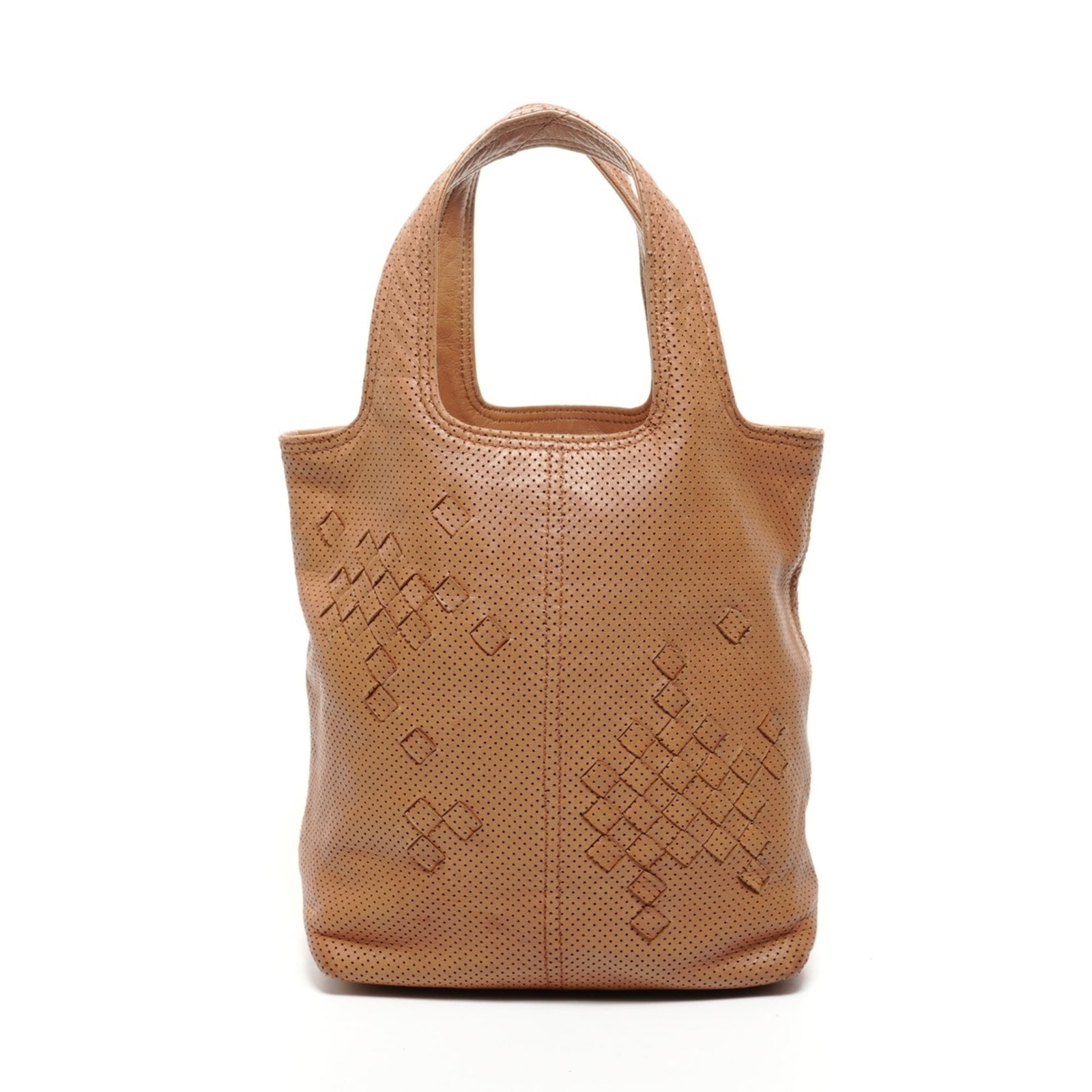 Leather handbag from Bottega Veneta: Leather handbag from Bottega Veneta Bottega Veneta's Intrecciato leather handbag boasts a classic design with intricate woven patterns, crafted from high-quality brown leather. Measuring 23cm x 25cm x