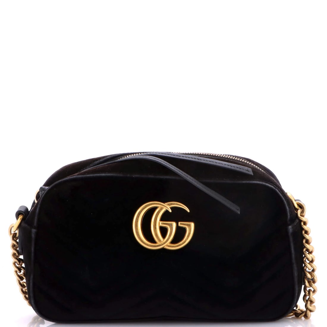 Small velvet bag Marmont matelasse Gucci GG shoulder: Small velvet bag Marmont matelasse Gucci GG shoulder Small velvet bag Marmont matelasse Gucci GG shoulder in black exterior with satin pink interior and gold hardware, featuring cross body design with