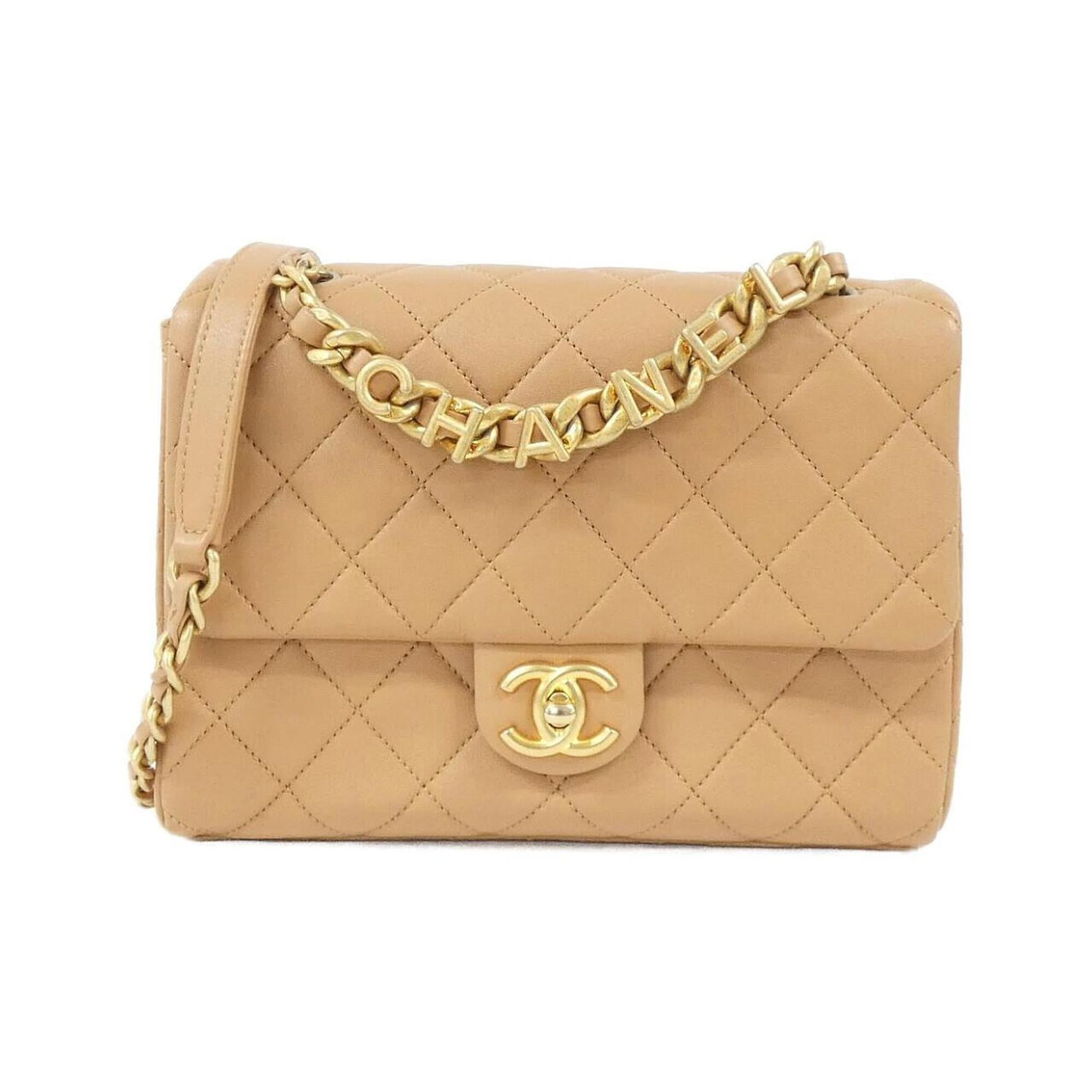 Shoulder Bag Leather Chanel: Shoulder Bag Leather Chanel This luxurious shoulder bag features genuine lambskin leather in a classic beige color, crafted with attention to detail. Made from high-quality materials, its sleek design